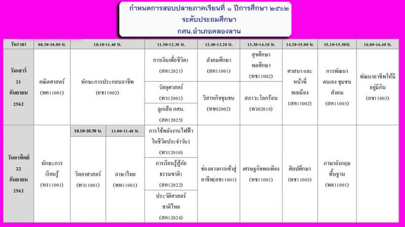 4. ตารางสอบปลายภาคเรียน